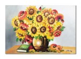 Cumpara ieftin Tablou cu floarea soarelui si carte pictat manual, Beatitudine, 70x50cm ulei pe panza, Constantin Feraru