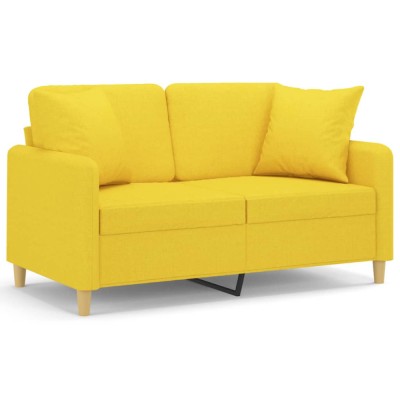 Canapea cu 2 locuri cu pernute, galben deschis, 120 cm, textil foto
