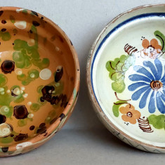2 castroane mici romanesti, ceramica pictata, olarit traditional cca 1965