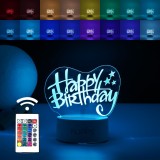 Lampa led decorativa, flippy, 3d, happy birthday, cu usb si baterii, 20 cm inaltime, din material acril, lumina multicolora si telecomanda inclusa, al