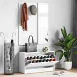 Set Hol 3 in 1 vidaXL Alb: Pantofar cu Oglinda si Suport Haine, Lemn, 80x27x46.5 cm