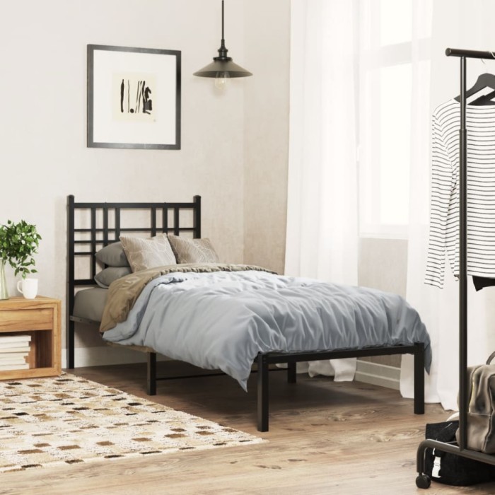 vidaXL Cadru de pat metalic cu tăblie, negru, 75x190 cm 376314