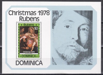 Dominica 1978 - Crăciun - Picturi de Rubens, Colita, MNH foto