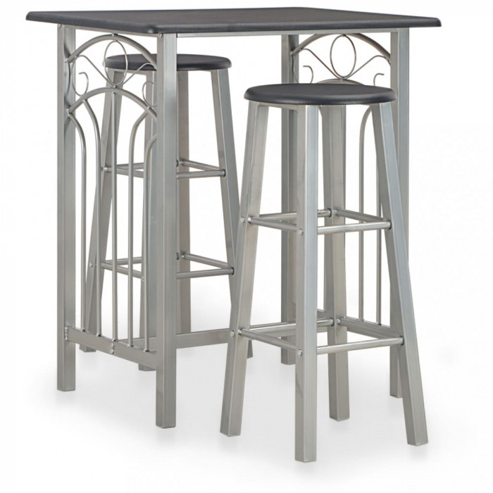 Set mobilier de bar, 3 piese, negru, lemn si otel GartenMobel Dekor