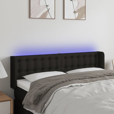 vidaXL Tăblie de pat cu LED, negru, 147x16x78/88 cm, textil foto