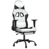 Cumpara ieftin Scaun de gaming cu suport picioare, alb/negru, piele ecologica