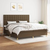 VidaXL Pat box spring cu saltea, maro &icirc;nchis, 200x200 cm, textil