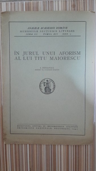 In jurul unui aforism al lui Titu Maiorescu - I. Petrovici