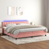 Cumpara ieftin Pat cu arcuri, saltea &amp; LED, roz, 200x200 cm, catifea