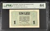 Bancnota 1 Leu 1917 BGR PMG64 UNC - Gradata, Colecție Numismatică