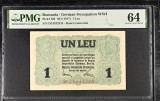 Bancnota 1 Leu 1917 BGR PMG64 UNC - Gradata, Colecție Numismatică
