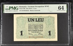 1 leu 1917 BGR PMG64 UNC bancnota gradata