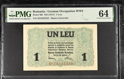1 leu 1917 BGR PMG64 UNC bancnota gradata foto