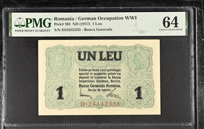 1 leu 1917 BGR PMG64 UNC bancnota gradata