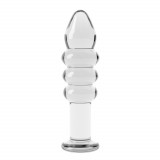 Dop anal din sticlă albă cu 3 inele 14cm