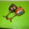 Set intim / Doua CUPE metalice emailate vechi , gravate manual , POTIR , POCAL
