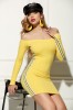 Rochie FOGGI Galbena cu Dungi, Decolteu Bardot, Maneci Lungi, Mulata, Casual, Fabricata in Romania