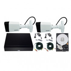 Kit 2 camere supraveghere 2MP HDCVI, Smart IR 20m, IP67 + DVR 4 canale Pentabrid 5MP + Surse + Cablu sertizat + HDD 500GB foto