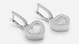 Cumpara ieftin Cercei din argint 925 cu inimi halo si cristale mobile, model Happy Heart