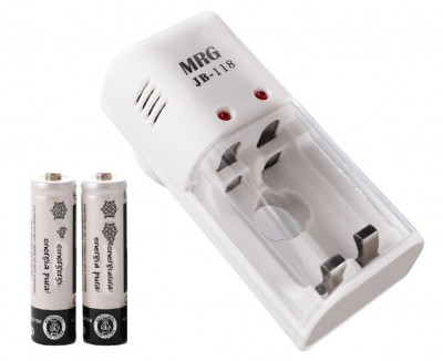 Set 2x Acumulator LR6 cu Incarcator MRG MJB118, Tip AA, 1.2V 4500 mAh, Alb C1071 foto