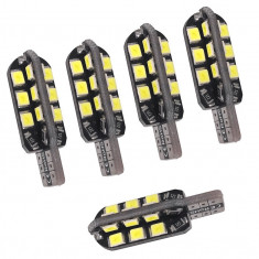 Set 5 Buc Bec Auto Led T10 2835 Cu 24 SMD 5W Alb 12V CanBus JSUN01 090221-15