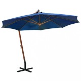 Umbrelă &icirc;n consolă cu st&acirc;lp, azuriu, 3,5x2,9 m, lemn de brad
