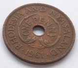 94. Moneda Rhodesia &amp; Nyasaland 1 penny 1961, Africa