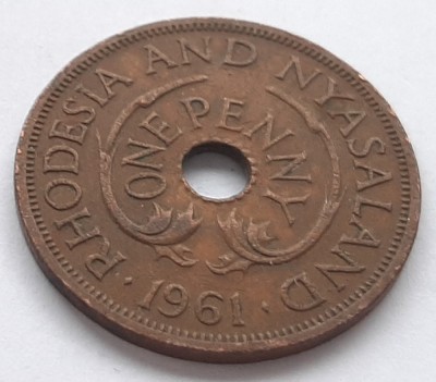 94. Moneda Rhodesia &amp;amp; Nyasaland 1 penny 1961 foto