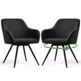 Set 2 scaune dining rotative Akord Turno, catifea neagra, 55x58x83 cm
