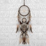 Dreamcatcher Etnic, Maro, Pene Bicolore, Mărgele Lemn Ecru, 11x40cm