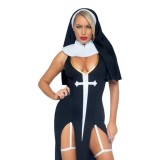 Lenjerie erotică LEG AVENUE Sultry Sinner Dress, rochie roleplay călugăriță, culoare negru, mărimea S