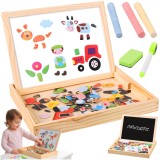 Tabla educativa magnetica 2 &icirc;n 1 din lemn Kruzzel, 108 piese