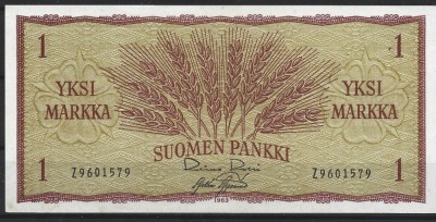 !!! FINLANDA - 1 MARKKA 1963 - P 98 a 25 - UNC / CEA DIN SCAN foto