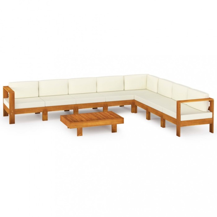 vidaXL Set mobilier grădină perne alb crem, 9 piese, lemn masiv acacia