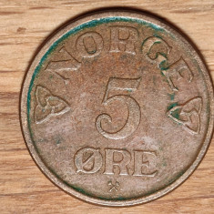 Norvegia - moneda mare de colectie - 5 ore 1955 bronz - frumos patinata