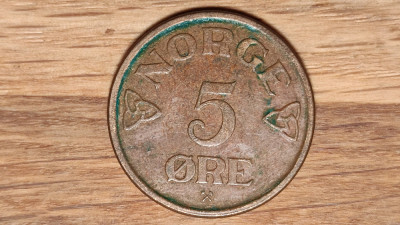 Norvegia - moneda mare de colectie - 5 ore 1955 bronz - frumos patinata foto