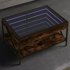 vidaXL Măsuță de cafea cu LED infinity, stejar fumuriu, 70x50x38 cm