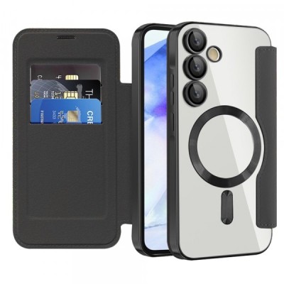 Husa MagSafe pentru Samsung Galaxy A55 5G A556, Techsuit, SmartMag Book, Neagra foto