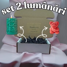 Set 2 lumanari parfumate - Merry Christmas si Ursulet de trandafiri Handmade din ceara naturala de soia