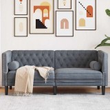 vidaXL Canapea Chesterfield Gri &icirc;nchis 174 x 74.5 x 70.5 cm Catifea