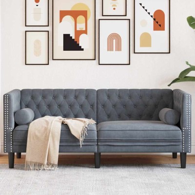 vidaXL Canapea Chesterfield Gri &amp;icirc;nchis 174 x 74.5 x 70.5 cm Catifea 42013020 foto