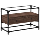 Cumpara ieftin Dulap TV blat sticla, stejar maro, 80x35x51 cm lemn prelucrat