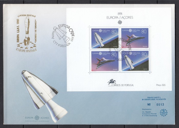 Azore 1991- FDC SPECIAL AUR - EUROPA SPATIALA - Tiraj 60 ex. numerotate