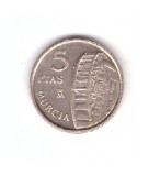 Moneda Spania 5 pesetas 1999 Murcia, stare foarte buna, curata, Europa, Bronz-Aluminiu