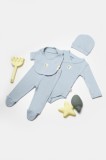 Cumpara ieftin Set 4 piese:body, pantaloni, baveta si caciulita Bamboo, bleu, BabyCosy, 50% bumbac+50%bambus (Marime: 6-9 luni)