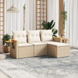 vidaXL Set canapele de grădină, 4 piese, cu perne, bej, poliratan
