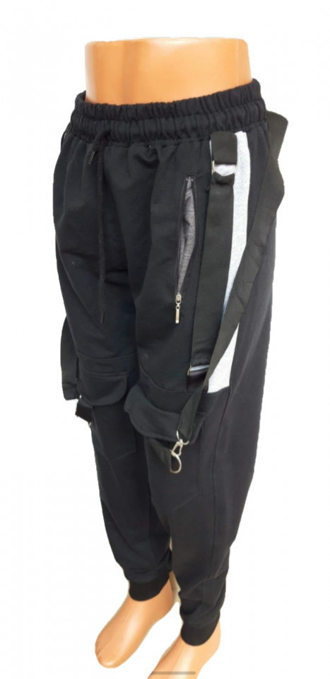 Pantaloni negri stil vagabond cu curele si buzunare cod 17 | Okazii.ro