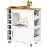 HOMCOM Cărucior de Bucătărie, Cărucior de Bucătărie cu Role, Căruț de Bucătărie cu Compartiment, Suporturi pentru Vin, Cabină și Blat de Lucru, Alb |