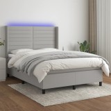 Cumpara ieftin Pat cu arcuri, saltea și LED, gri deschis, 140x190 cm, textil