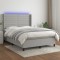 vidaXL Pat cu arcuri, saltea și LED, gri deschis, 140x190 cm, textil 3138389